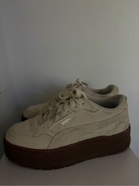 Puma Women's Beige Suede Platform Sneakers with Brown Sole